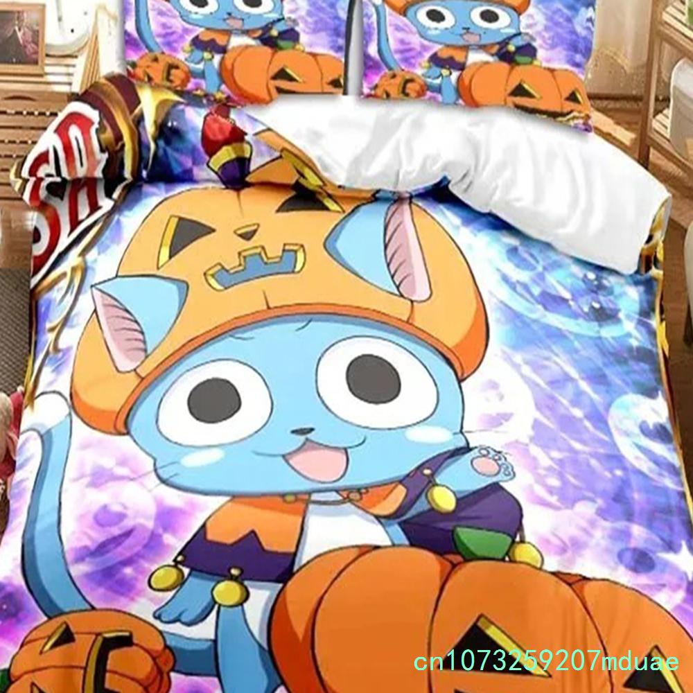 New Anime Fairy Tail Bedding Set Bed Three-piece Set Duvet Cover Single Double Bed Queen Size Duvet Cover Set Adult Boys Bedroo
