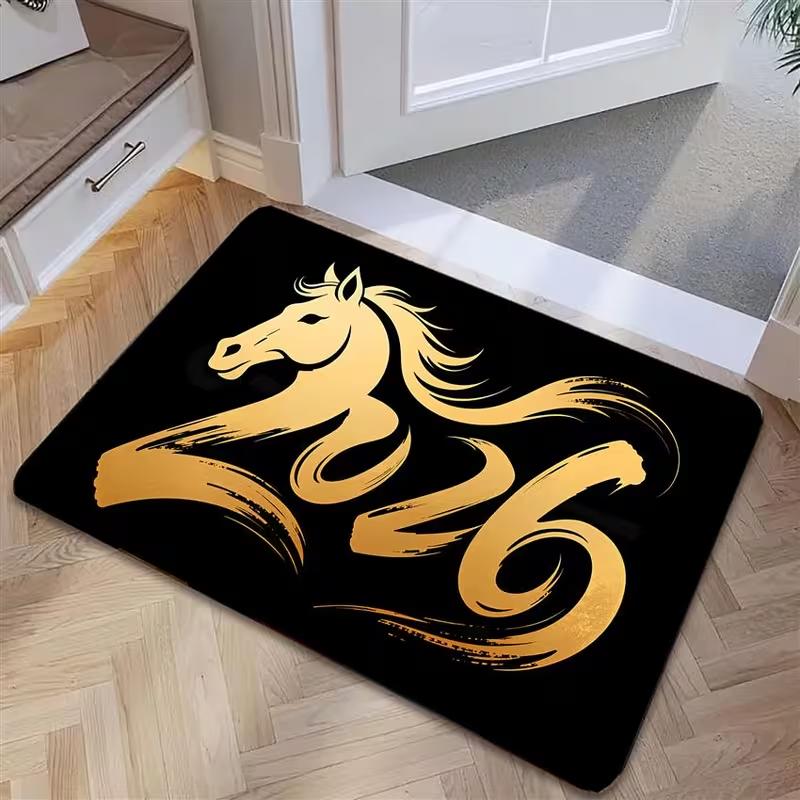 2026 Year of The Horse Illustration Theme Design Door Mat Door Mat Suitable for Bedroom Kitchen Valentine's Day Home Decoration