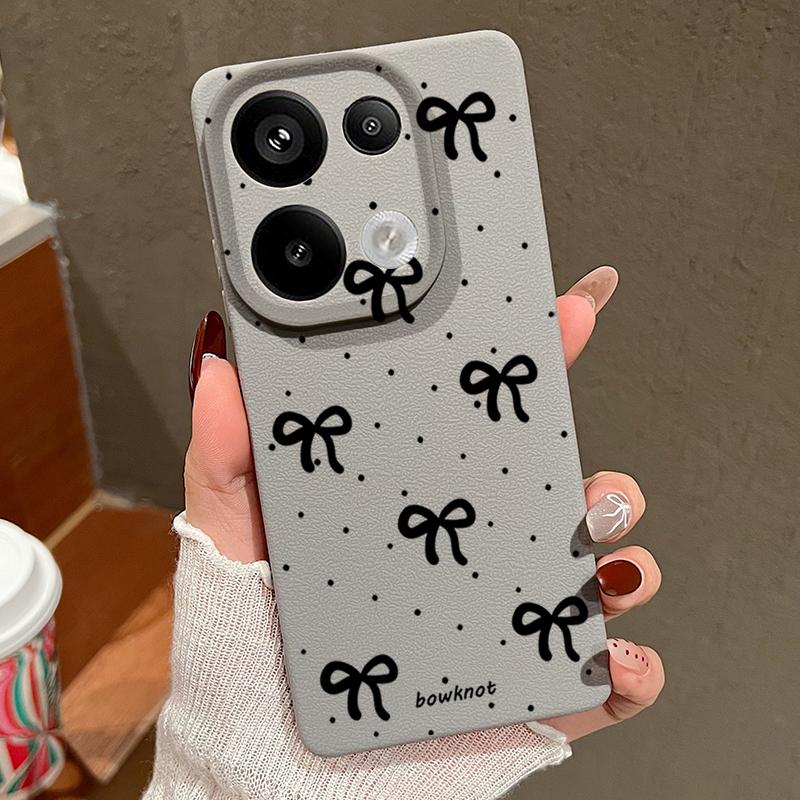 Fashion Bowknot Print TPU Leather Texture Slim Matte Case For Xiaomi 13T Pro Poco X6 Redmi Note 14 13 12 Pro 11 Shockproof Soft Protection Phone Cover