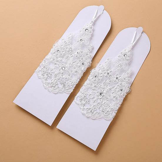 Kurze Brauthandschuhe Damen Fingerlose Spitzenhandschuhe Retro Handgelenk Handschuhe für Hochzeitszeremonie Abschlussball Teeparty