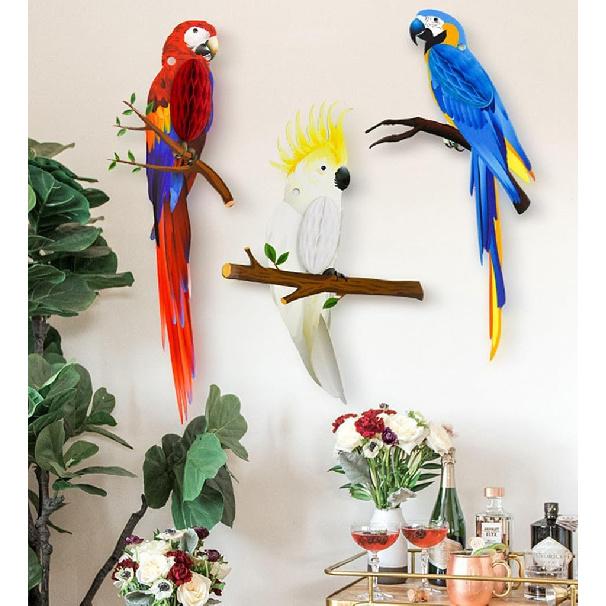 Tropical Birds Honeycomb Parrot Paper 3D Cutouts Hanging Ornaments Hawaiian Themed Luau Party Hanging Decorations for Rainforest Jungle Theme