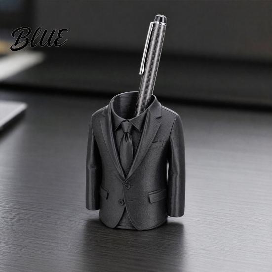 High-quality Pen Holder 3D Printed Suit-Shaped Holder, Creative Business Desk Organizer for Pencils Markers Scissors, Matte Desktop Black Minimalist
