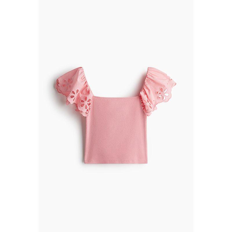 

HM Women clothes Shirts 25 Summer Square Collar Short sleeve Wave Style Wear Slim fit Hollow Embroidery Short Jacket 1286064