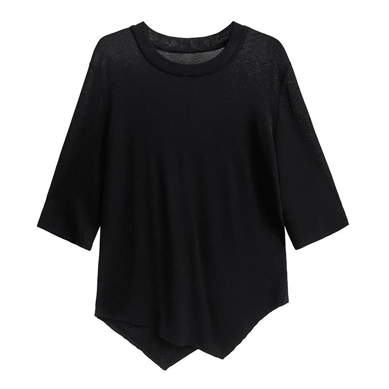 

Женская асимметричная футболка с круглым вырезом и короткими рукавами в стиле кэжуал L [90-120 lbs] чёрный