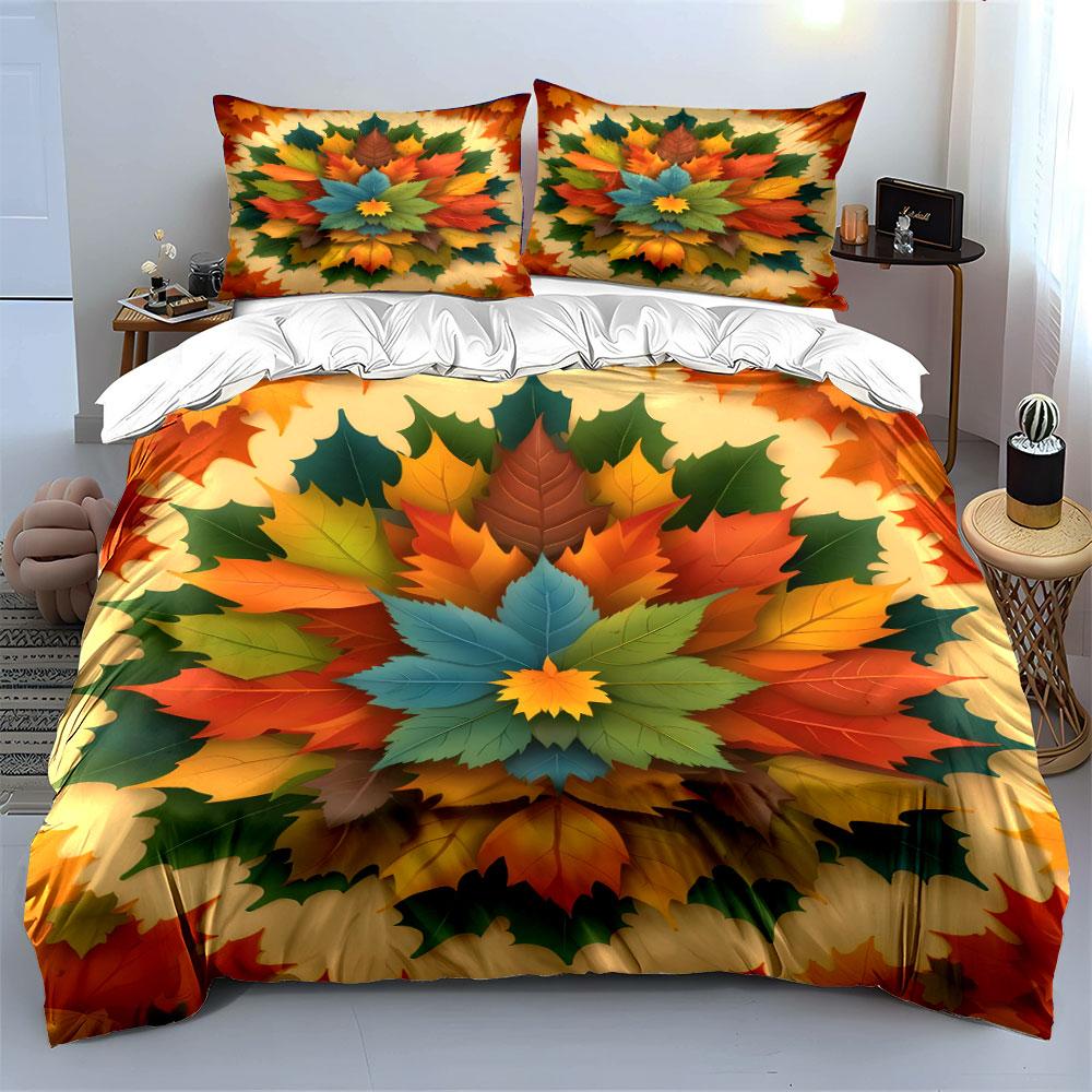 Autumn Leaves Decorative Set Soft Comfortable Duvet Cover Bedding Set Included 1*Duvet Cover & 2*Pillowcases, Gift