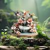 Fountain Flowing Water, Flowers, Three Hummingbirds, Outdoor Garden Landscaping, Ground Planting, 2D, Acrylic Decoration