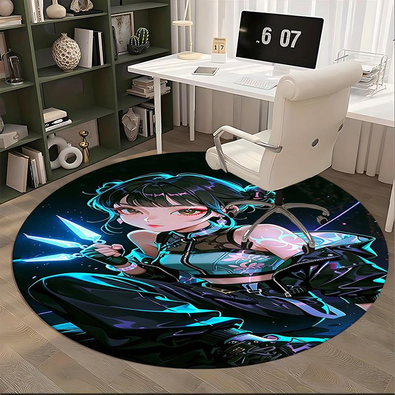 1pc Anime Tattoo Design Round Carpet  Office Chair Mat, NonSlip Rug for Home Decor, Living Room