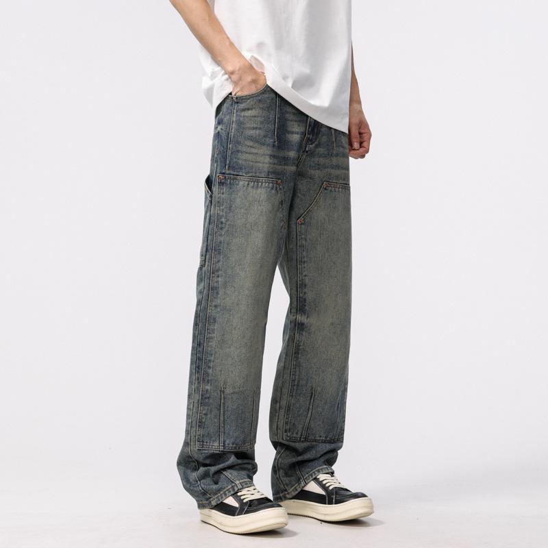 Frühling Retro Arbeitshose Locker Gerade Hose Neue Amerikanische Weitbein Holzfäller Jeans