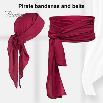 Piratenkostüm, Kopftuch und Gürtelset mit Piratenthema, leichtes Cosplay-Kostüm für Partys, Halloween, Weihnachten, Bühnenshows, Requisite