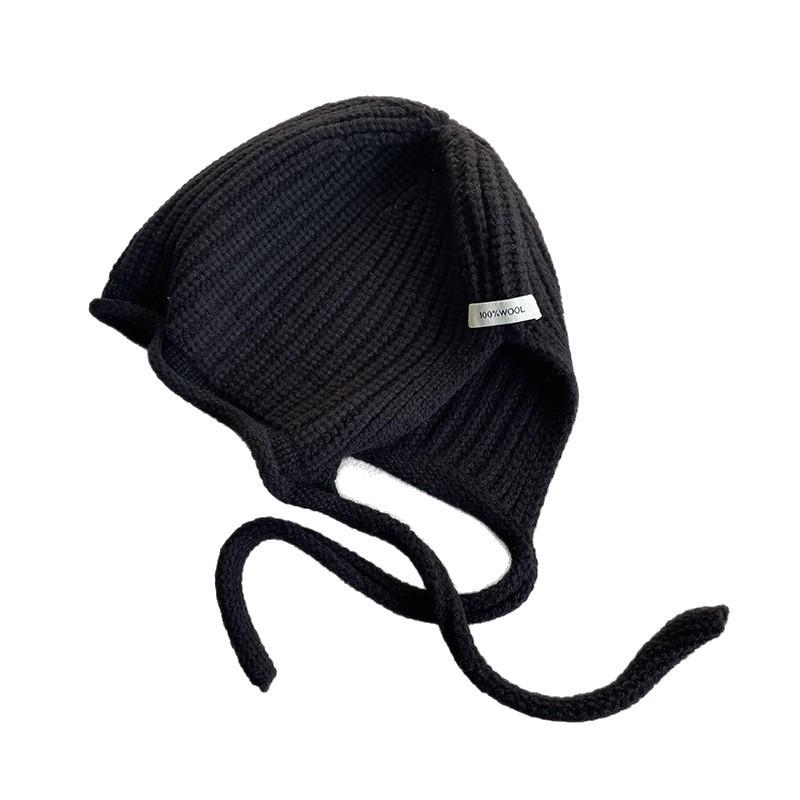 French Little Red Riding Hood Pure Wool Knitted Hat Autumn and Winter Laceable Baotou Hat Women's Versatile Wool Warm Ear Protection Hat