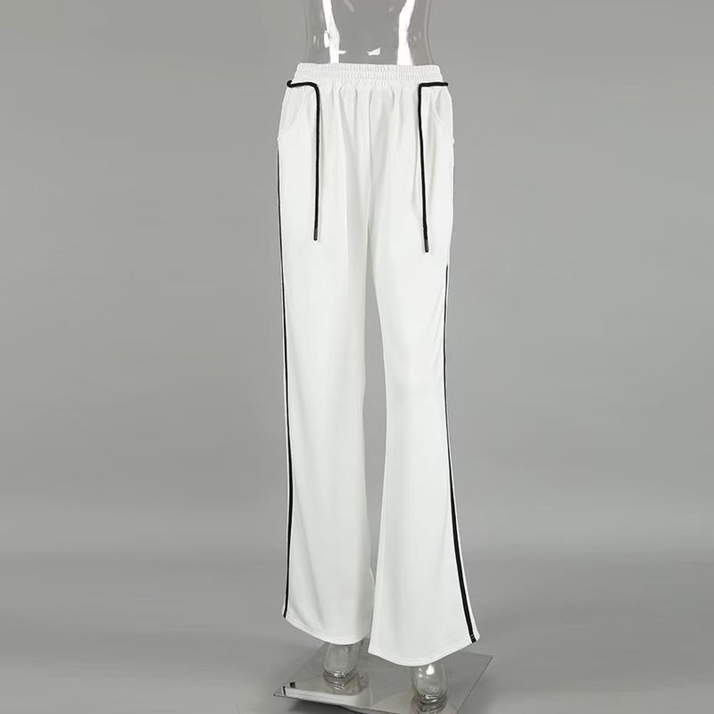 

European and American Drawstring Contrast Color Casual Pants Fashion Stripe Sweatpants Contrast Striped Casual Pants White M