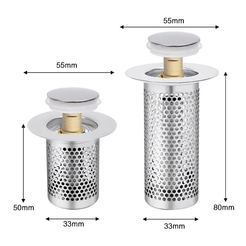 Stainless Steel Floor Drain Filter Washbasin Plug Anti Odor Pop-Up Bounce Core Basin Stopper Hair Catcher Shower Sink Strainer