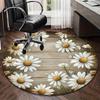 1pc Charming Daisy Floral Round Rug - Rustic Wood Print Design, Polyester Fabric, Suitable for Bedroom Living Room