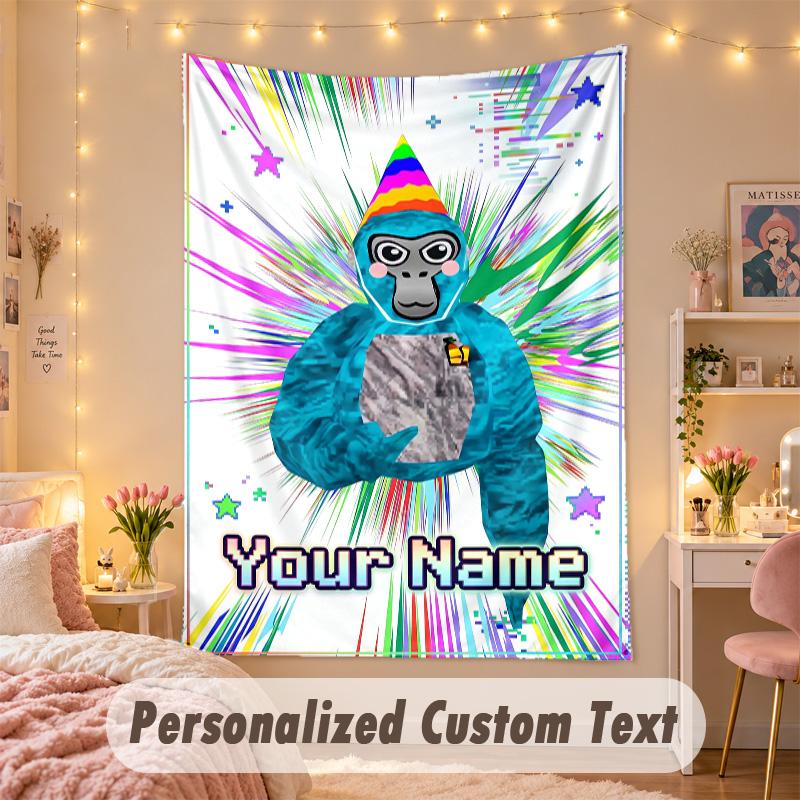 Custom Personalized Tapestry,Gorilla Tag cartoon Print Custom Name Text Wall Art Hanging for Bedroom