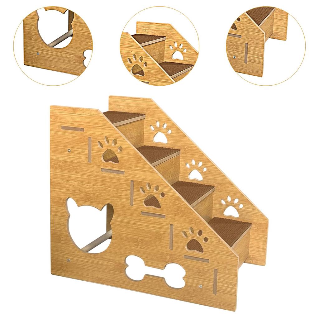4 Layer Wooden Pet Climbing Ladder Dog Up And Down Bed Stairs Stepped Pet Slope Climbing Ladder Lightweight For Small Dogs Cats