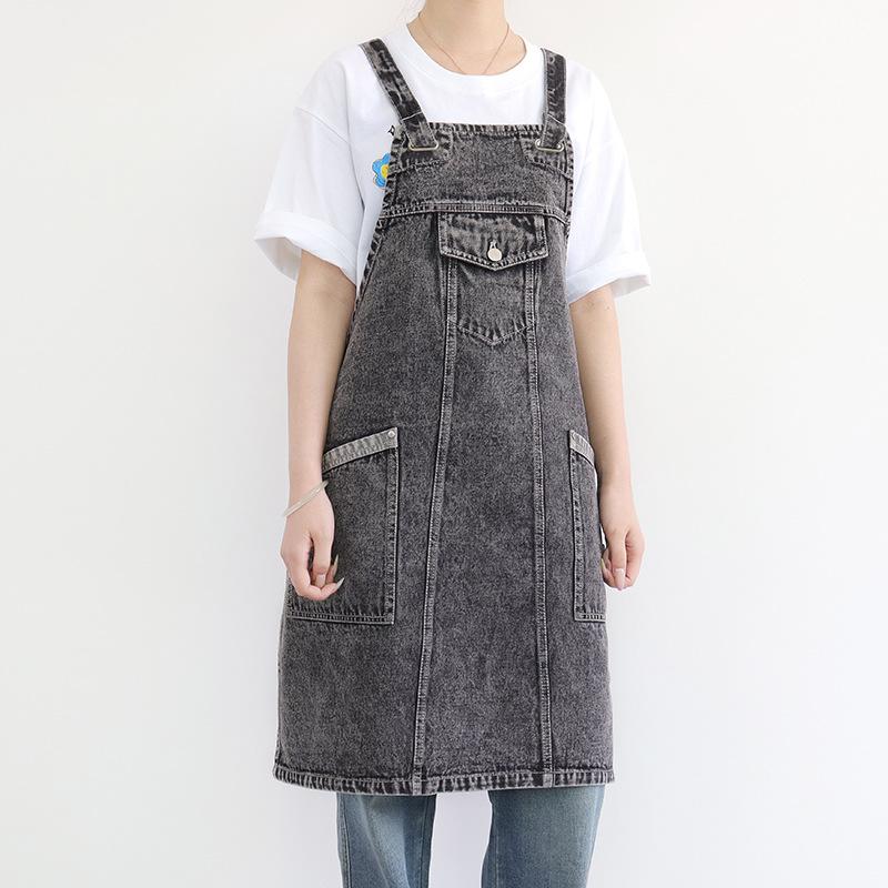 Fashionable Washed Denim Apron, New Waist Hugging Coffee Milk Tea Flower Shop Work Clothes, Dirt Resistant and Waterproof Apron,