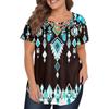 Women's Fashion Casual Printed V-Neck Short Sleeve Large Size T-Shirt Top
