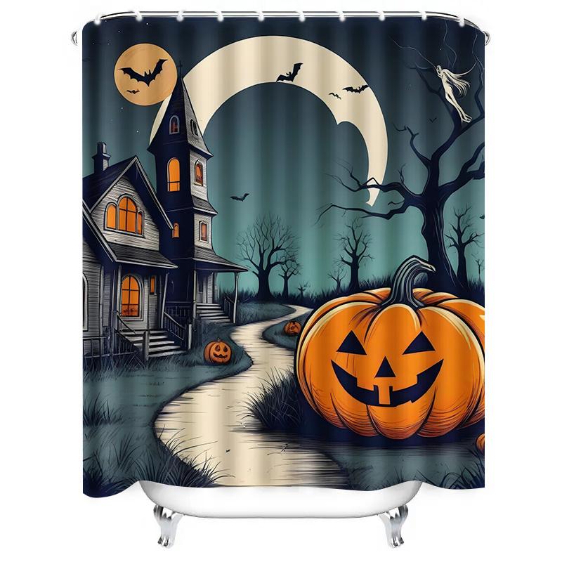 Tuniu Creepy Haunted House Halloween Theme Bathroom Curtain Spooky Pumpkin Decor For Kids And Adults