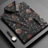Spring Summer Thin Business Shirts Handsome Button Temperament Printing Fashion Casual Vintage Turn-down Collar Men's Clothing