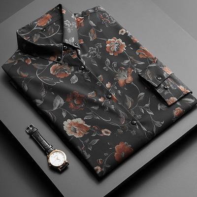 Spring Summer Thin Business Shirts Handsome Button Temperament Printing Fashion Casual Vintage Turn-down Collar Men's Clothing