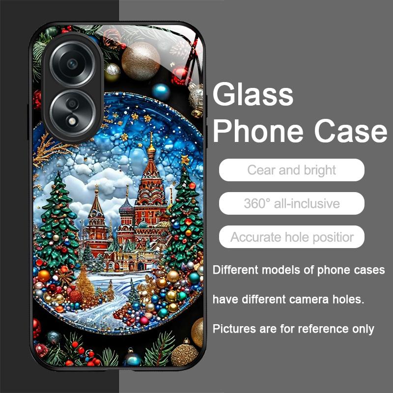 Künstlerisches Cartoon-Weihnachtsbaum-Muster Gehärtetes Glas Handyhülle für OPPO Realme 13 Pro Plus 12 11 10 C55 X7 GT Neo 2 3T Hülle