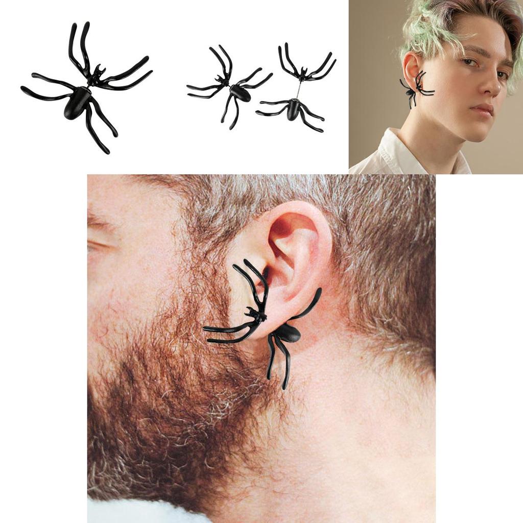Punk Black Spider Ear Cuffs With Front And Back Studs For Women