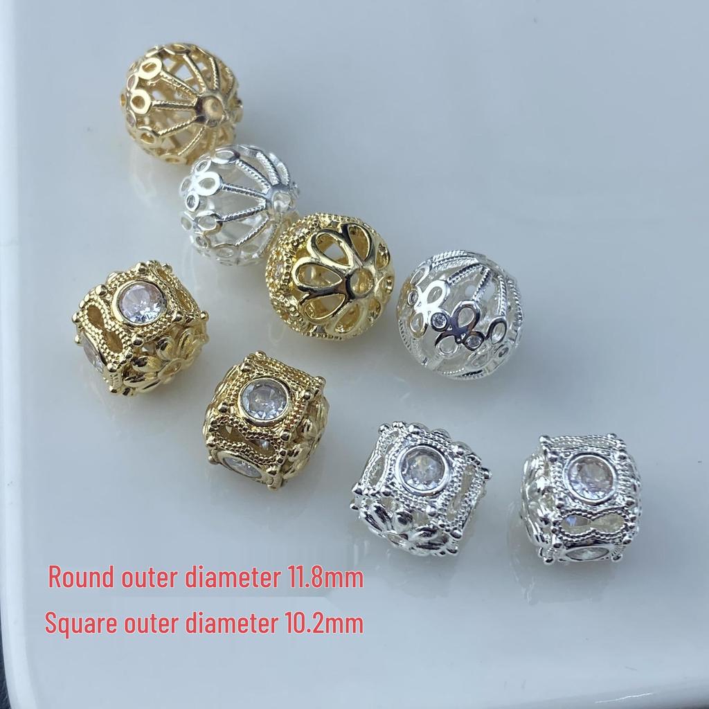 Handmade High Color Retention Hollow Spacer Beads with Large Zirconia Particles for DIY Jewelry and Fashion Accessories.