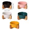 Large Caliber Ceramic Cat Bowl Anti-Overturn Cervical Spine Cat Water Food Bowl No Spill with Wooden Rack High Footed Dog Bowl