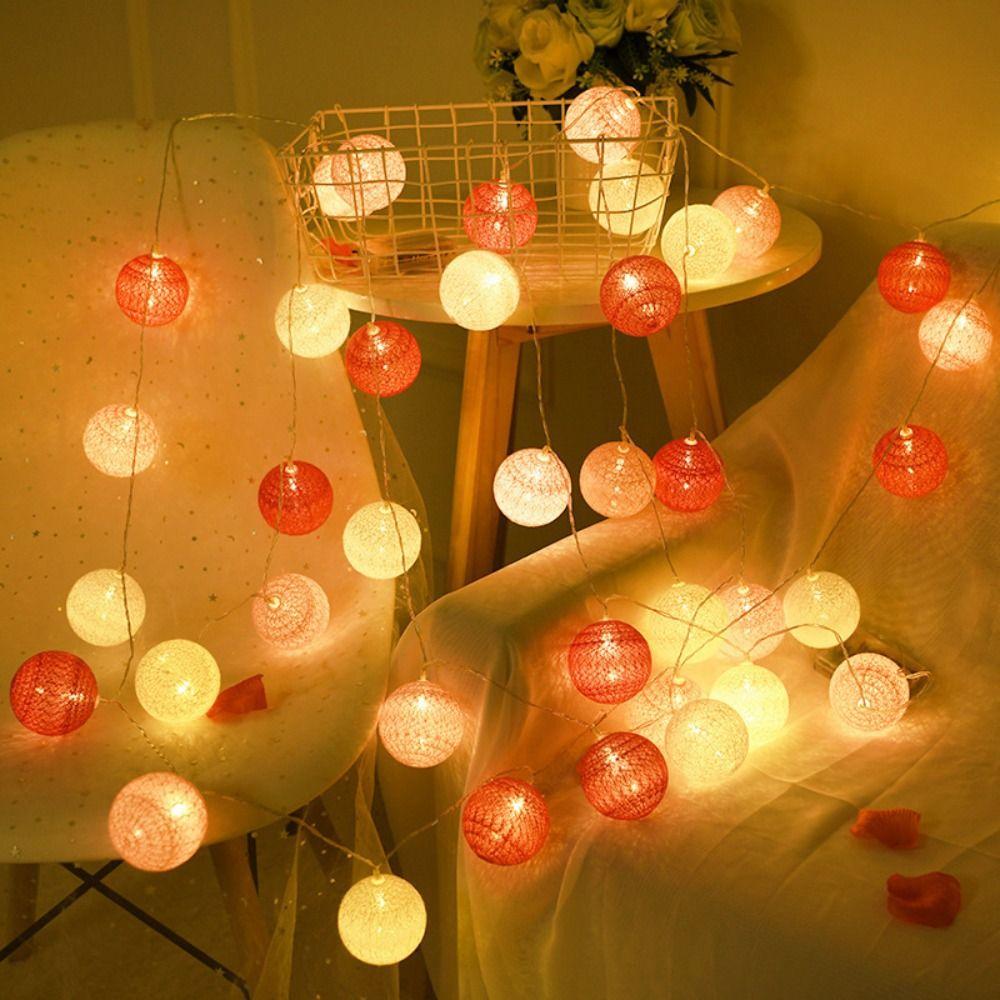 Colorful LED Cotton Ball String Lights 10/20 LED Cotton Ball Lamp  Christmas Easter Outdoor