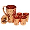 Diamond Hammered Copper Jug Pitcher with 4 Glass Set, Storage & Serving Water Home Restaurant, 5 Pieces