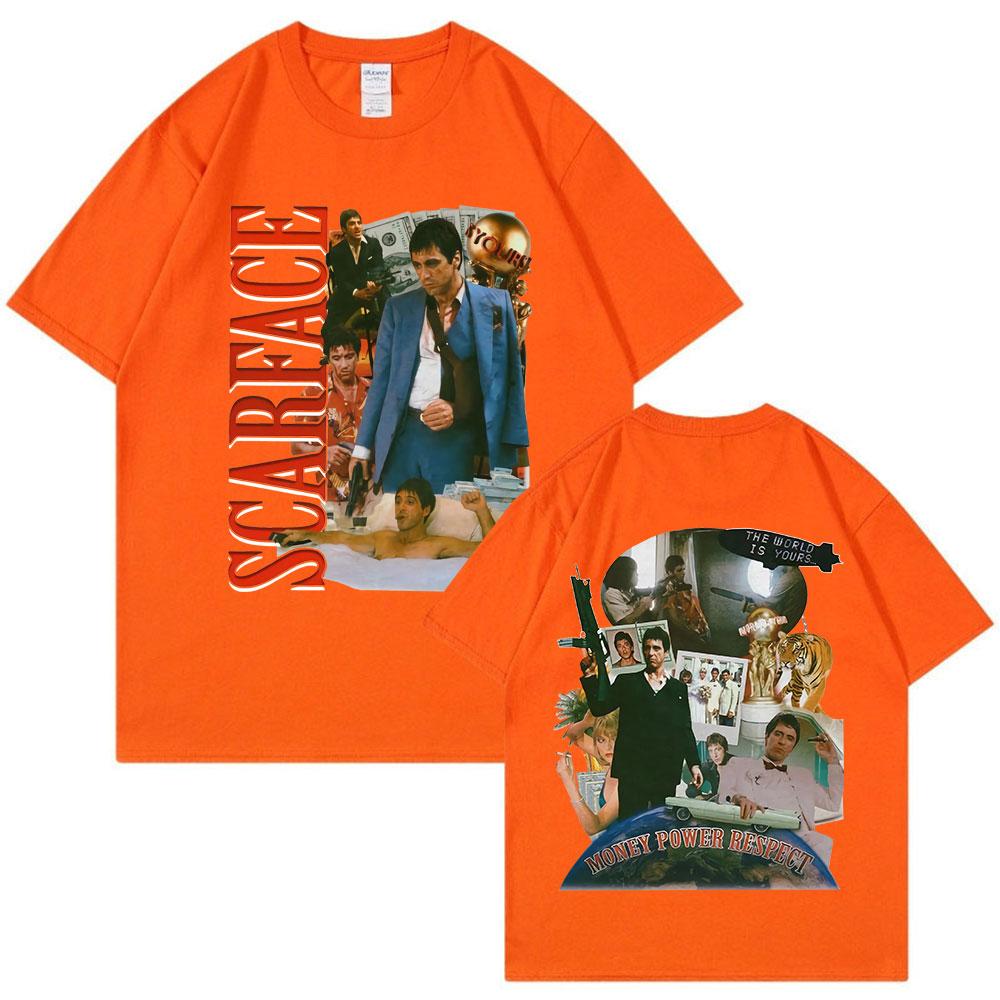 Vintage 90s Movie Scarface Al Pacino Tony Montana T-shirt Double Sided Graphic Print Oversized T-shirts Hip Hop Punk Streetwear