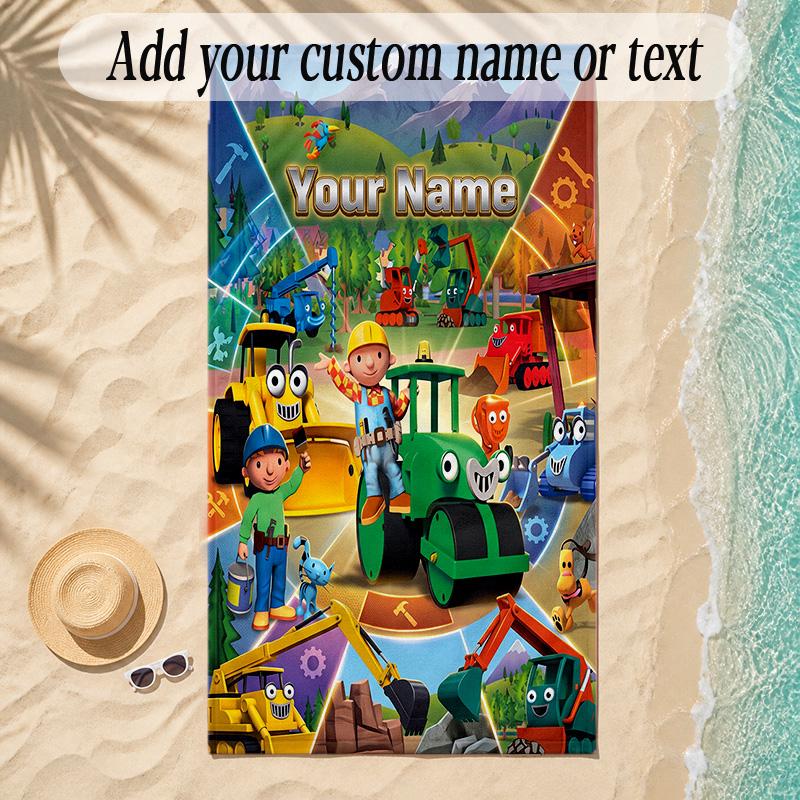 Beach TowelBob the Builder Custom Name Text Personalized Soft Towel for Beach Pool Indoor Home Decor Gift