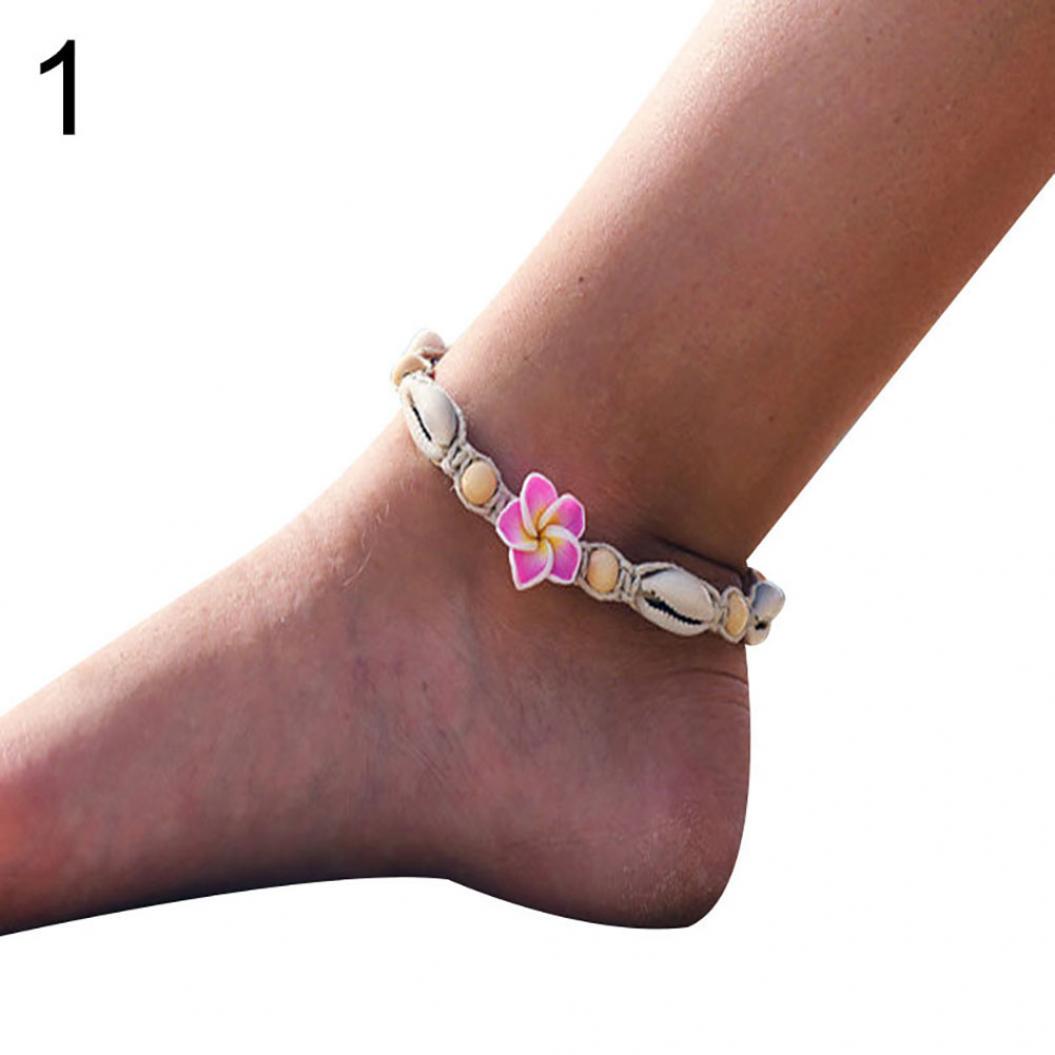 

Женский плетёный браслет на ногу, пляжный стиль, с цветком