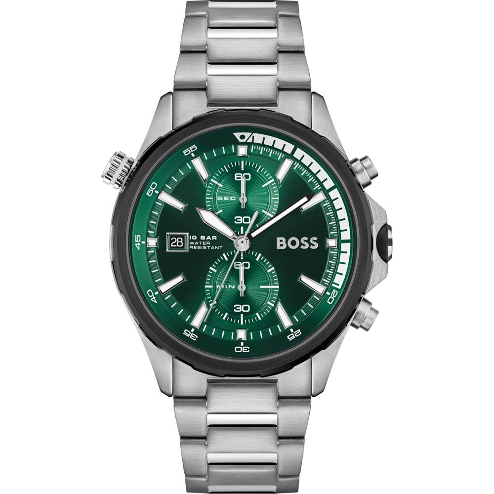 BOSS Globetrotter Green Dial Silver Metal Men s Quartz Watch 1513930 зелёный