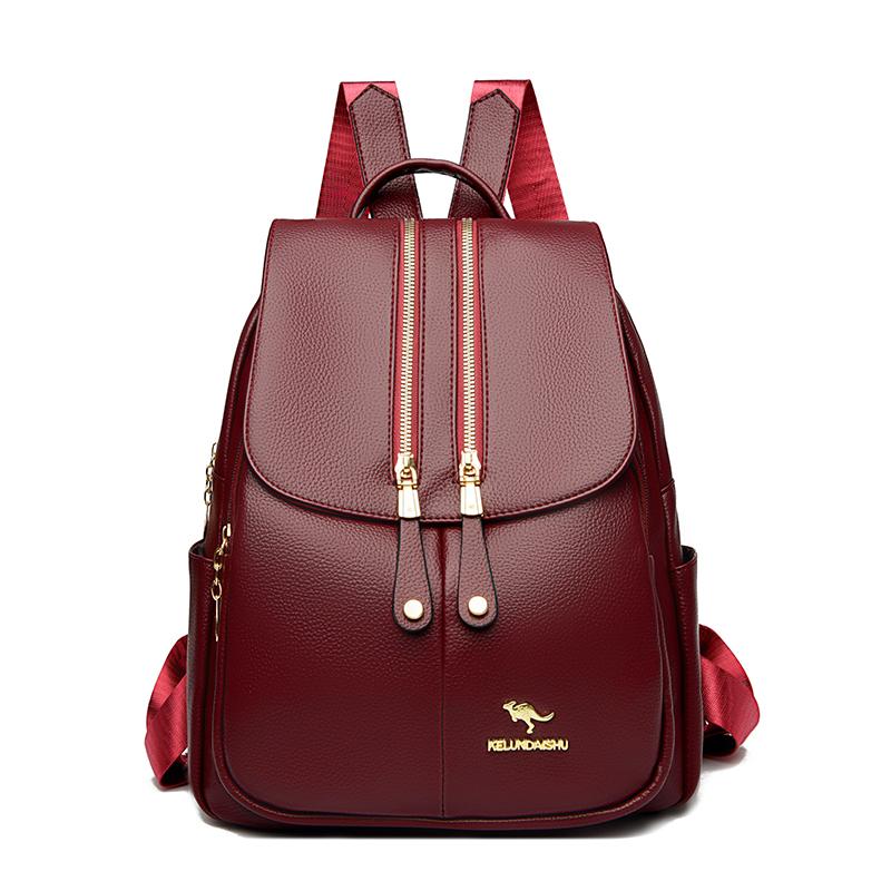

Женский модный рюкзак, Высококачественный рюкзак из мягкой кожи, Простой студенческий рюкзак, Рюкзак большой вместимости 27*12.5*32cm красный