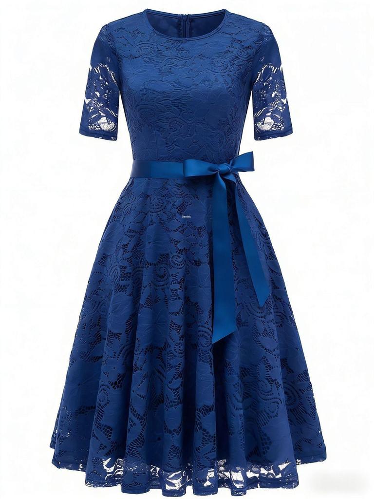 Spring-Summer Lace Slim Fit Bowknot Formal Dress