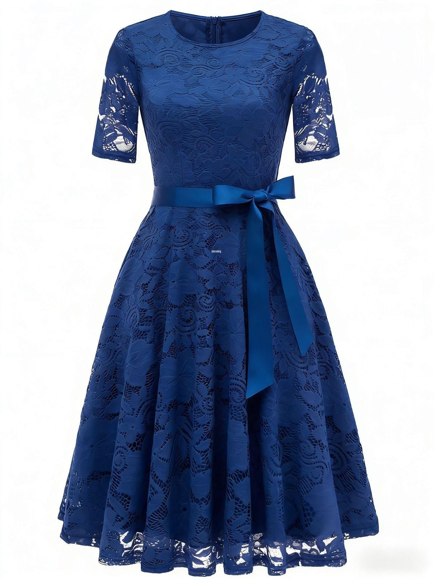 

Кружевное облегающее официальное платье весна-лето с бантом Small тёмно-синий
