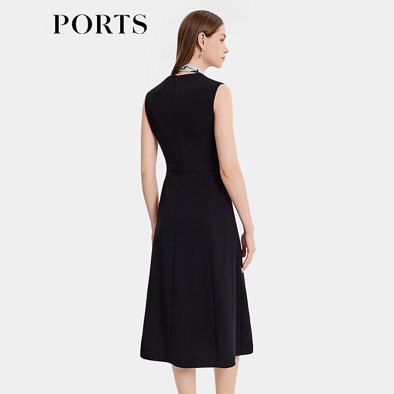PORTS Women's Black Printed Scarf-Trim Dress
