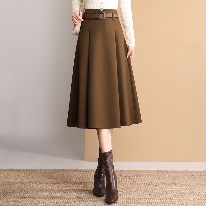 Bailuyu Women s High-Waist Pleated A-Line Midi Skirt XL