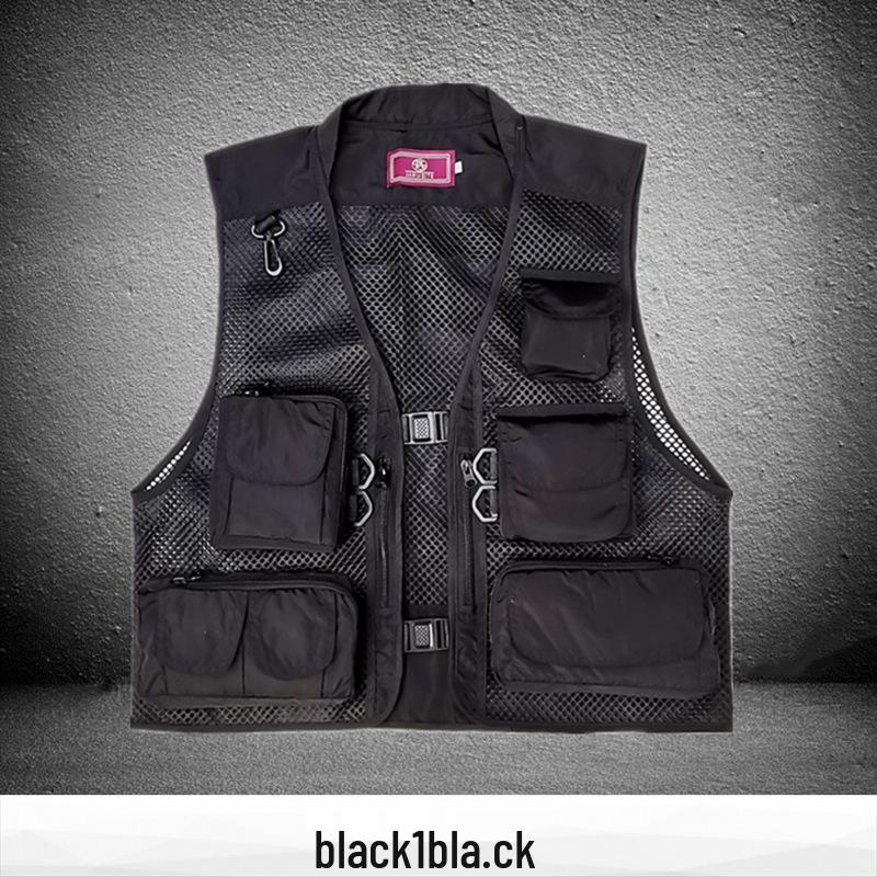 Men's Breathable Multi-Pocket Workwear Vest - Customizable Logo for Outdoor Volunteers