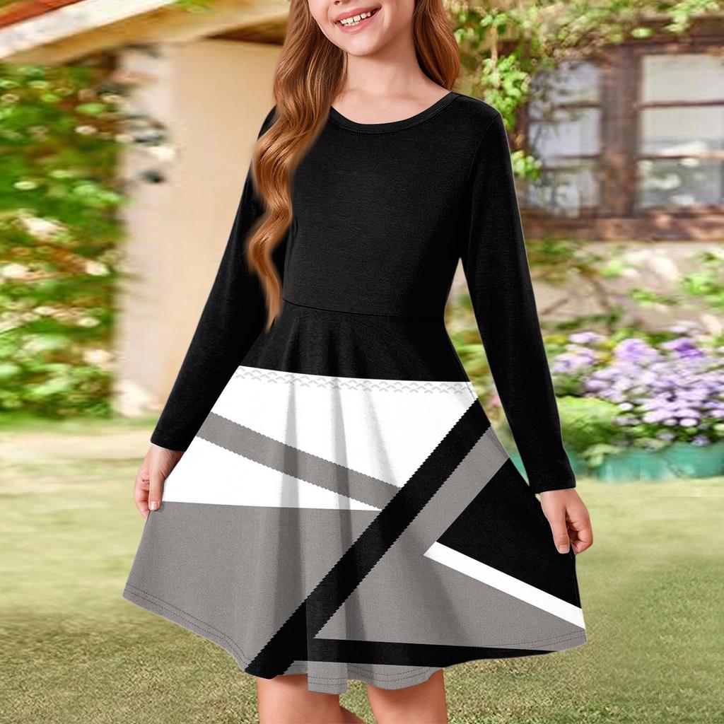Girls' Summer Princess Dress - Long Sleeve A-Line T-Shirt Dress
