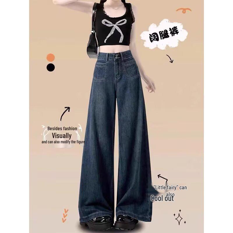 

Мода Весна/Осень 2024: Ретро джинсы с высокой посадкой и широкими штанинами Large темно-синий