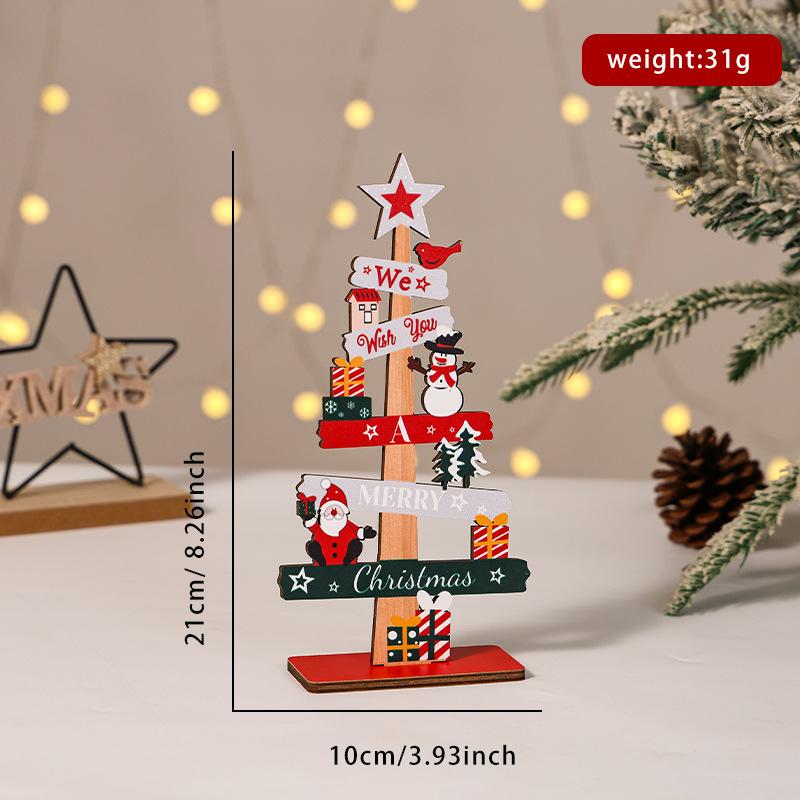 Artisanal Wood Carved Christmas Ornaments Set Santa Claus Snowman Figurines Rustic Xmas Tree Hanging Pendants Home Decor