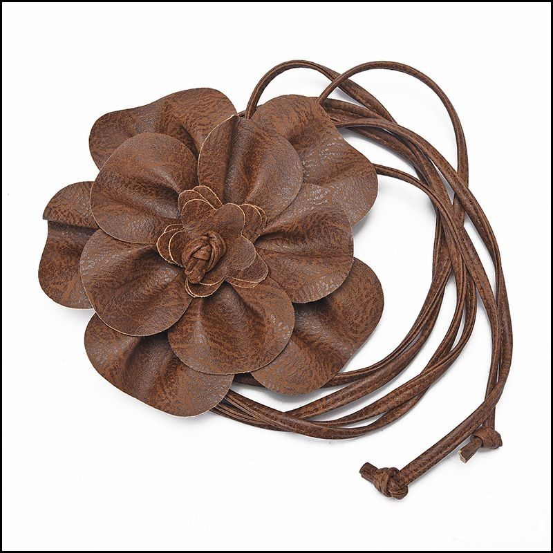 

Leather Flower Waist Belt Adjustable Large Floral Design Waistband for Women Fashion Accessory with Long Straps Suitable for Various Outfits