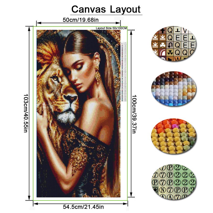 Large Size Diamond Painting Beautiful Woman and Lion Diy Full Square Round Drill Rhinestone Embroidery Animals Mosaic Cross Stitch Kits Wall Decor