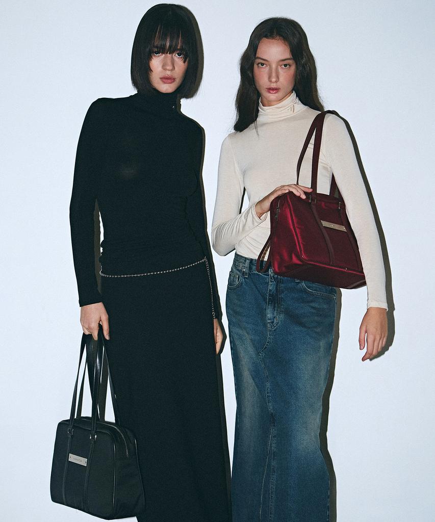 Nick&Nicole Crystal Nylon Combi Boston Bag_Burgundy