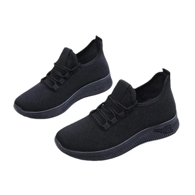 New Solid Casual Low Heel Lace-up Mesh Sneakers for Women 2024 Hot Sale Summer Rubber Ladies Shoes  Women's Vulcanize Shoes