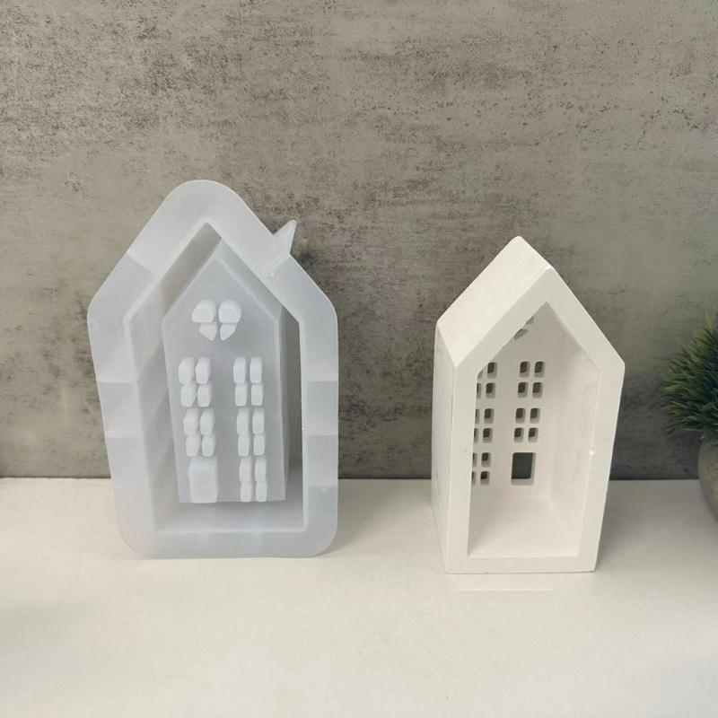 3D Casa Castiçal Silicone Molde DIYs Cimento Gesso Argila Castiçal Resina Ornamentos Moldes Decorações Para Casa