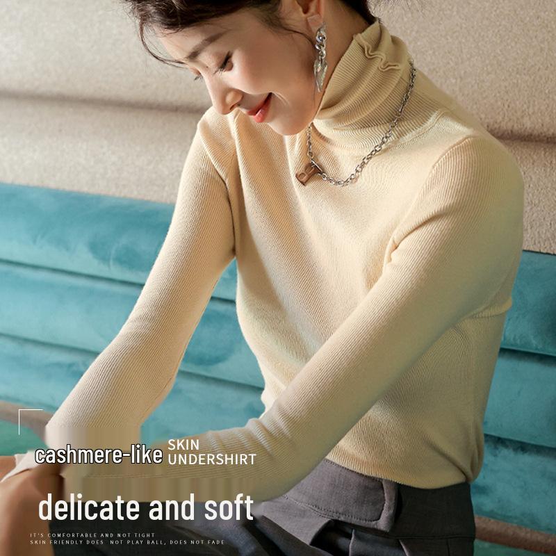 2024 Women's Versatile Slimming Turtleneck Knit Top - Semi-High Neck, Long Sleeve for Spring, Autumn, Winter.