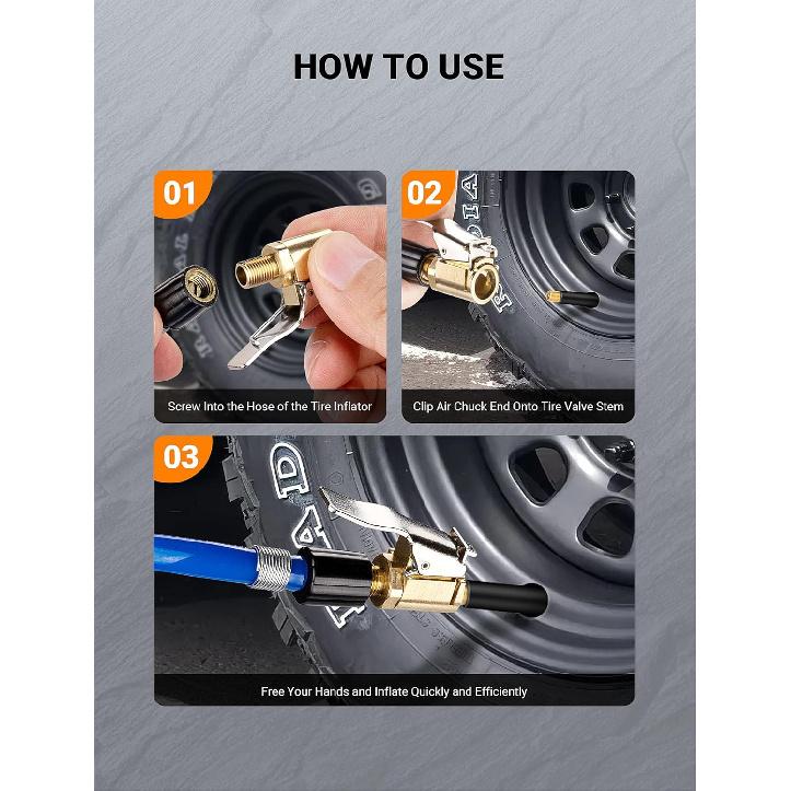 2 Pcs Brass Locking Tire Air Chuck, Tire Inflator Hose Adapter for Twist On Connection Convert to Lock On, No Air Leakage Air Compressor Pump Clip On